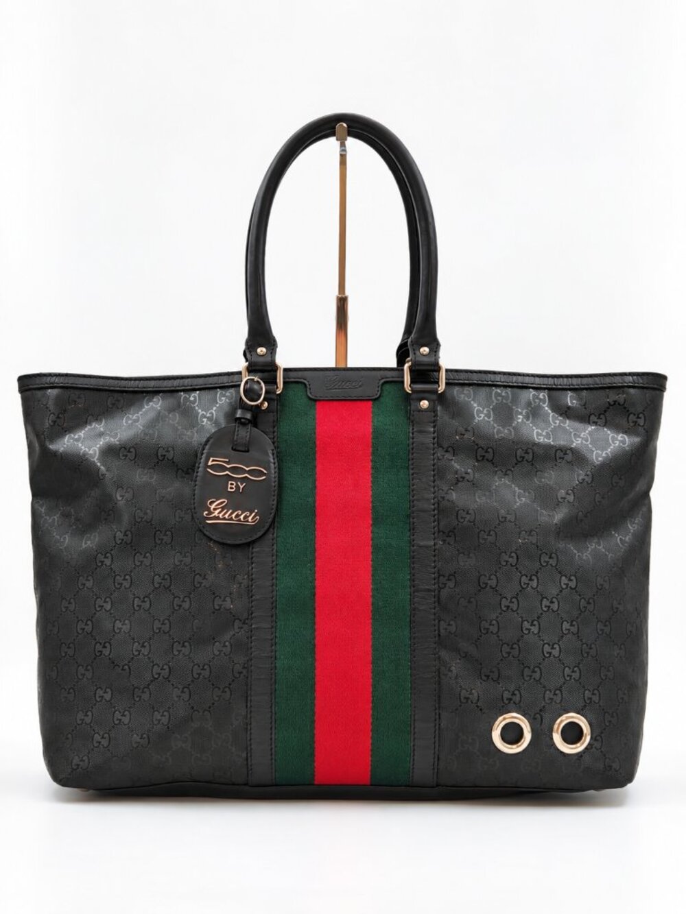Gucci Vintage GG Monogram Web Stripe Large Tote Bag Black